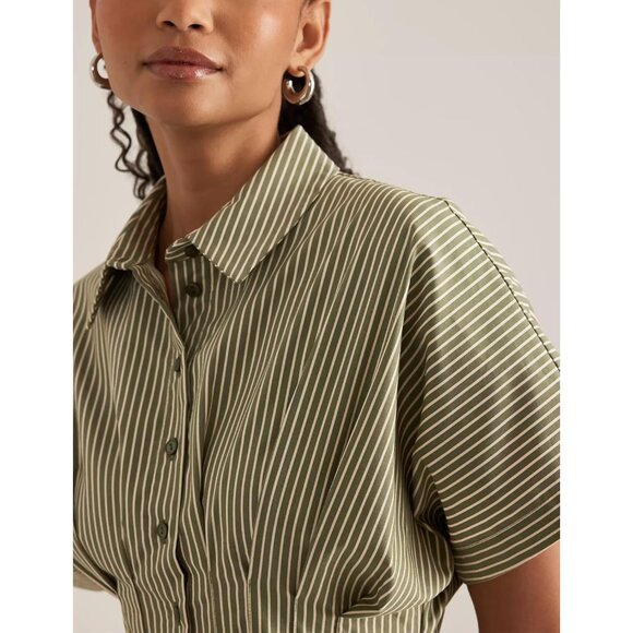 Women’s Cotton Pleated Maxi Dress Short Sleeve Button Collar Casual - Picture 6 of 6